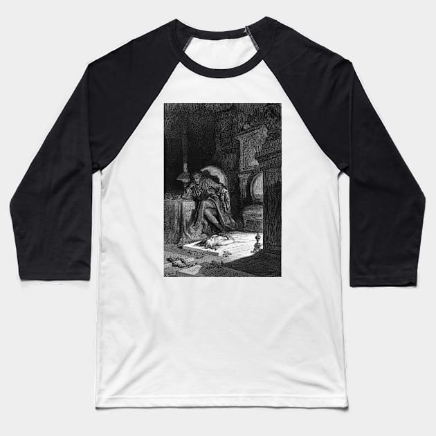 The Raven - Gustave Dore Baseball T-Shirt by forgottenbeauty